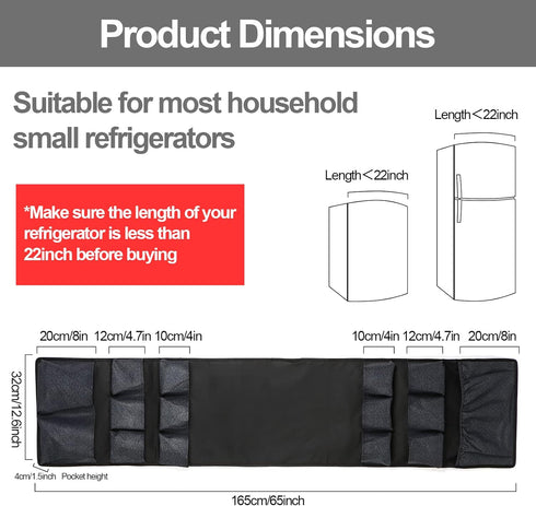 Mini Fridge Caddy Organizer Storage Bag, Over The Fridge Storage with 15 Extra Large Pockets for Daily Stuff (Black)