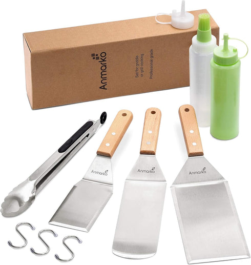 Metal Spatula Set of 6 - Griddle Accessories Kit for BBQ Grill, Flat Spatula, Pancake Flipper, Hamburger Turner