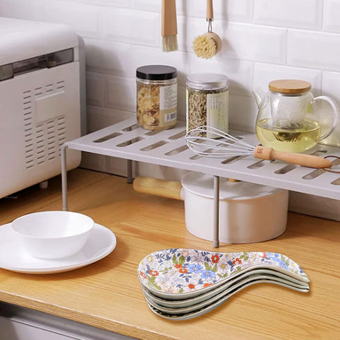 Ceramic Spoon Rest for Stove Top, Large Floral Spoon Holder for Kitchen Counter, Modern Farmhouse Decor