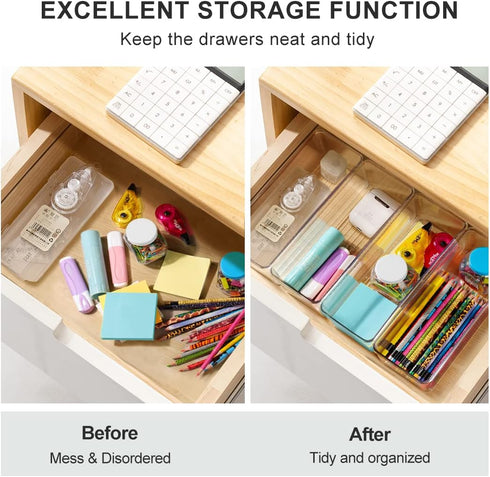 Hudgan 8 Pack Clear Plastic Drawer Organizers Set, Stackable Deep Organizer for Makeup Vanity and Desk, 2 Sizes