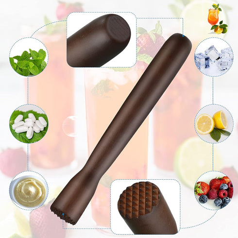 Patelai Wooden Cocktail Drinks Muddler and 12 Inch Bar Spoon, Stainless Steel Shaker Mixing Spoon for Cocktails