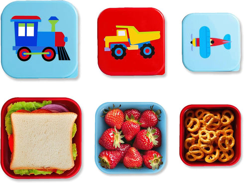 Set 3 Wildkin Nesting Food Containers for Kids Stackable, Airtight & Dishwasher Safe - of - Trains, Planes & Trucks