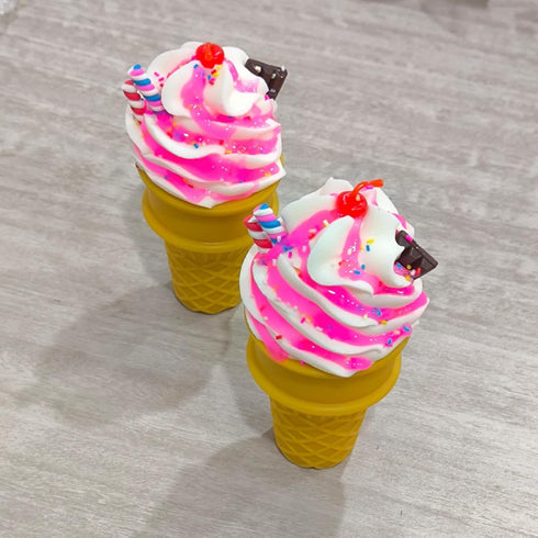 2PCS Counter Realistic Fake Ice Cream Model Decor with Cherry Pink Sauce Sprinkles Non-Melting Artificial Dessert