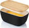 ALELION Ceramic Butter Container with Airtight Wooden Lid - Black Butter Keeper