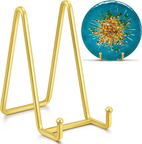 Plate Stands for Display, 6 Inch Metal Square Wire Plate Holder, Picture Frame Stand Holder, Gold, 2 Pack