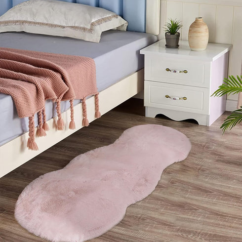Latepis 2x4 Light Pink Faux Rabbit Rug, Non-Slip Washable Shag Furry Accent Rug for Bedroom and Living Room