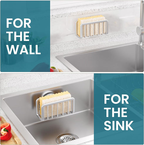 TAILI Sponge Holder for Kitchen Sink with Strong Suction Cup, Removable Sponge Holder, Rustproof Aluminum Sink Caddy