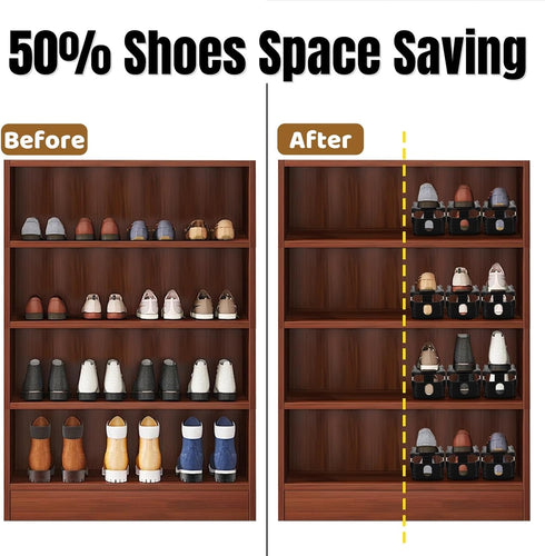 24 Pack 4 50% Closet Noamus Shoe Slots Organizer, Adjustable Levels Shoe Stackers, Double Deck Shoe Storage Holder