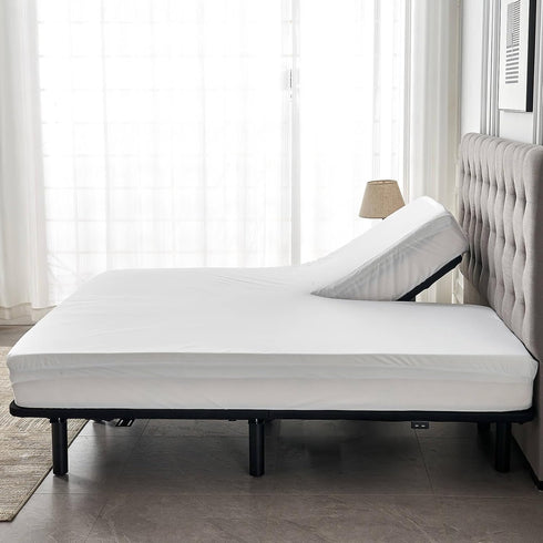 Waterproof Split Top King Mattress Protector, Fitted Sheet Style with Elastic Deep Pocket for Adjustable Bed
