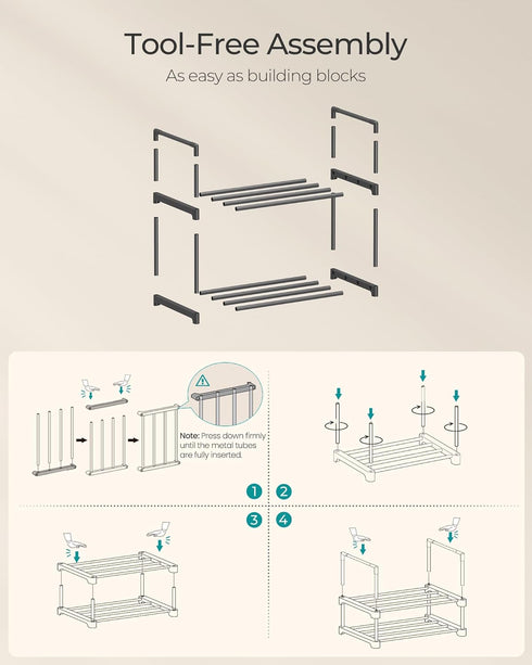 2-Tier 3-6 11.8 16.7 14.8 Inches, ULSA002B01 SONGMICS Shoe Rack, Shoe Organizer, Metal Storage Shelf, Upright or Upside