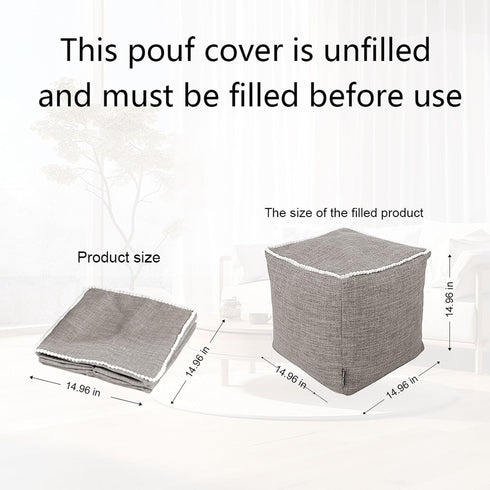 45x45 Louis Donn Unstuffed Storage Pouf Ottoman Cover Cotton Linen DIY Decorative Footrest for Living Room Bedroom Home