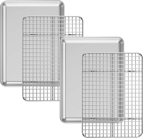 Baking Sheet with Cooling Rack Set, 2 Sheets + 2 Racks, Deedro Stainless Steel Cookie Half Sheets Baking Pan
