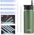 koodee 16 oz Stainless Steel Double Wall Vacuum Insulated Sports Water Bottle with Straw for Boys and Girls (Grass