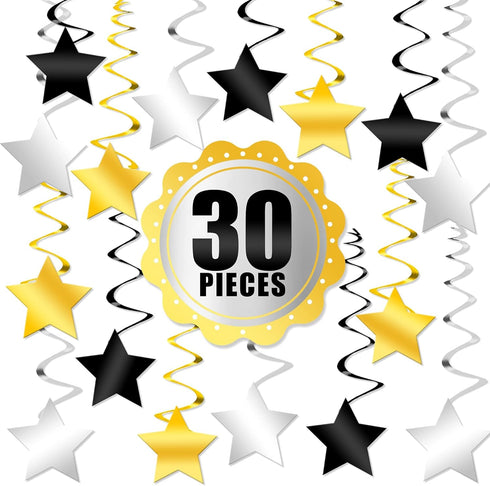 KatchOn Black Gold and Silver Star Hanging Swirls - Pack of 30, Graduation Decor Class of 2025, No DIY