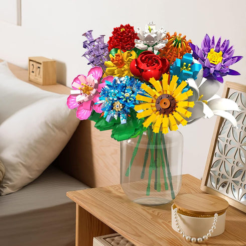 Flowers Bouquet Building Set, 980 PCS - 12 Kinds of Flowers, Botanical Collection for Mother's Day, Birthdays, Gifts