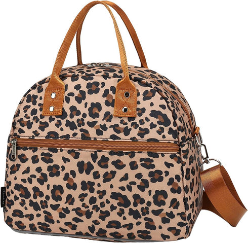 FlowFly Insulated Lunch Bag with Shoulder Strap, Large Reusable Tote for Work, School, Travel, Meal Prep, Leopard