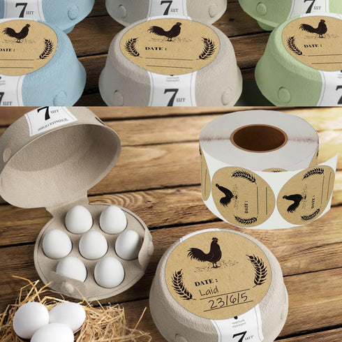500pcs Farm Chicken Egg Labels, 2 inch Round Natural Brown Kraft Washed Egg Carton Labels for Kitchen, Crafts,