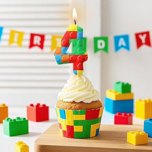 20th 20 Green Red Birthday Candles, Number Candle Cake Topper for Building Block Themed Birthday Cake Decorations