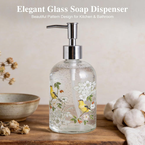 17oz Topadorn Glass Soap Dispenser with Plastic Pump for Kitchen and Bathroom, Refillable Clear Bottle for Dish Soap