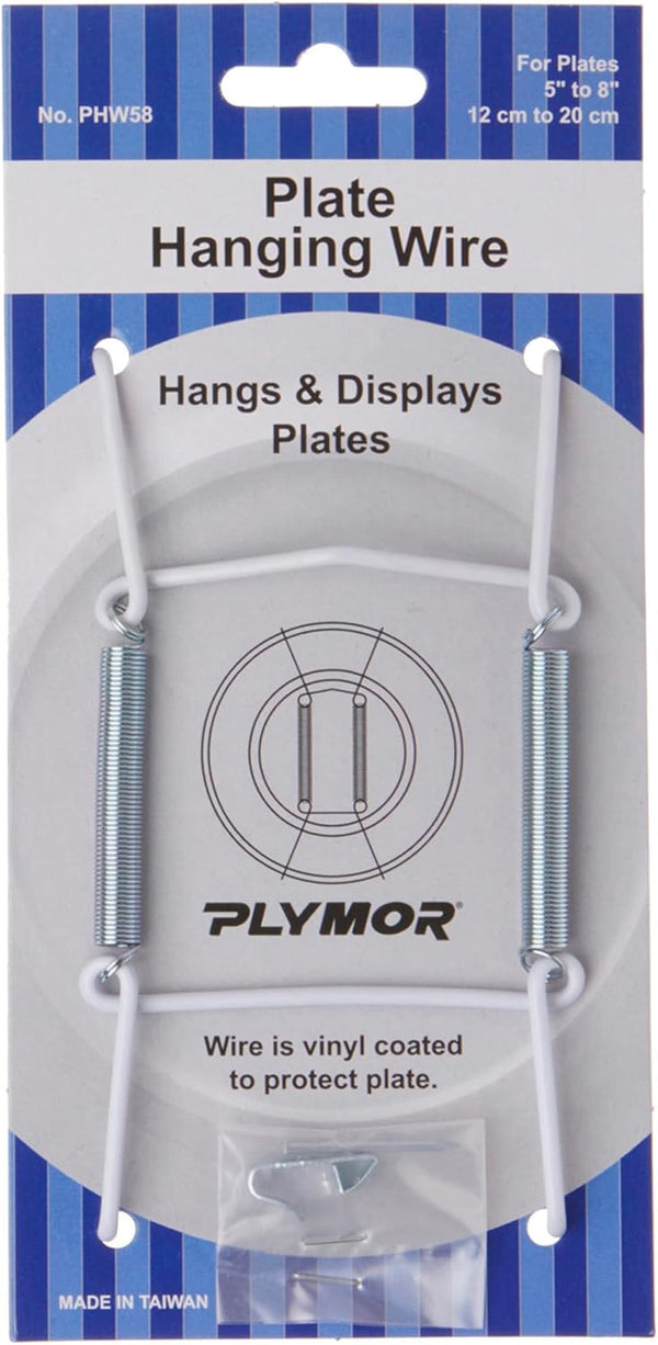 Plymor White Vinyl Finish Wall Mountable Plate Hanger - 4.625" H x 2.5" W x 0.5" D (for Plates 5" - 8"), Pack of 2