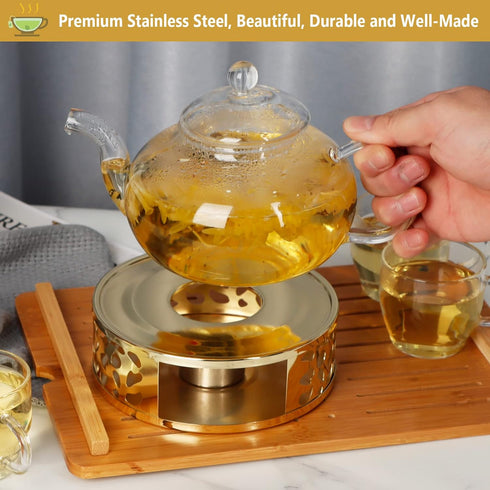 KAYCROWN Teapot Warmer, Stainless Steel Tea Warmer with Candle Holder for Heating Tea, Coffee, Milk