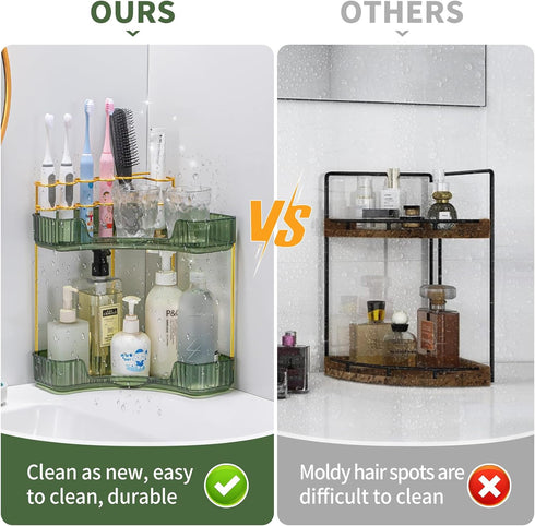 2-Tier Countertop shuang qing Upgraded Corner Bathroom Organizer Spacious Storage for Makeup, Skincare & Perfumes