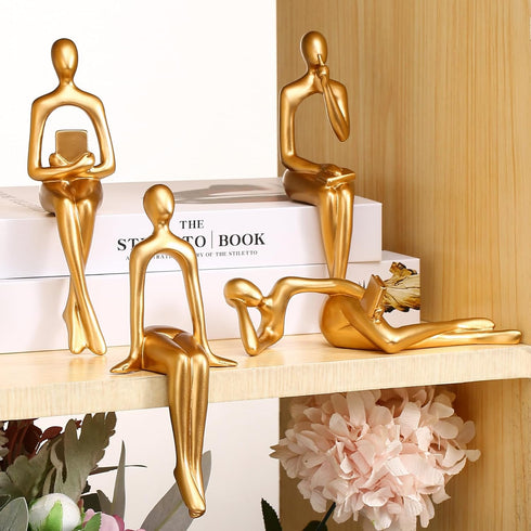 CYYKDA Bookshelf Decor Gold Thinker Statue Figurines Set of 4-Decorate Your Home,