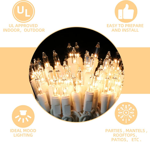 XMASHOME 63.8FT 300 Count (150L*2pcs) White Wire Clear String Lights, Incandescent Christmas Lights