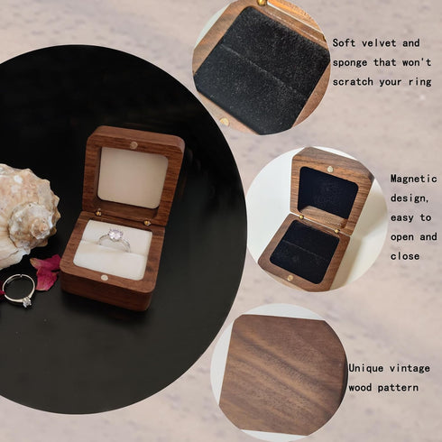 Wooden Ring Box, Personalized Engagement Ring Holder, Rustic Wedding Day Square Box (White)