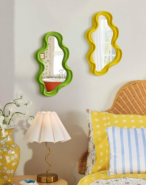 16x10 Wavy Wall Mirror Decor for Girly Bedroom Classroom, Small Cute Abstract Decorative Mirrors Art Above Dresser Desk