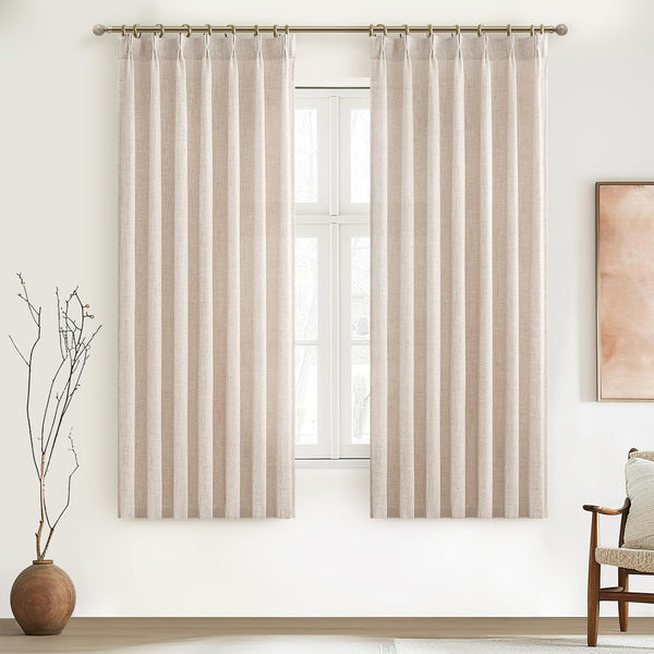 Natural Linen Small Kitchen Curtains 54 Inches Long 2 Panels Sets, Light