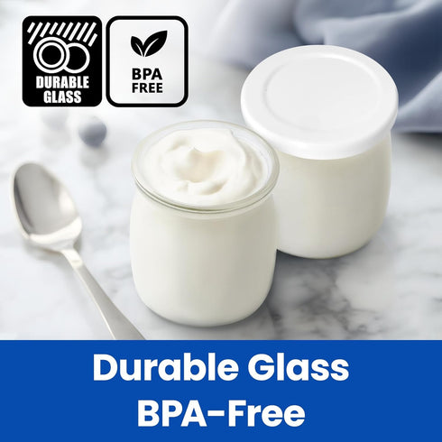 8 Count 100% Ultimate Yogurt Jars - Make More Delicious Yogurt! Small Glass Yogurt Cups With Lids - BPA Free, Airtight