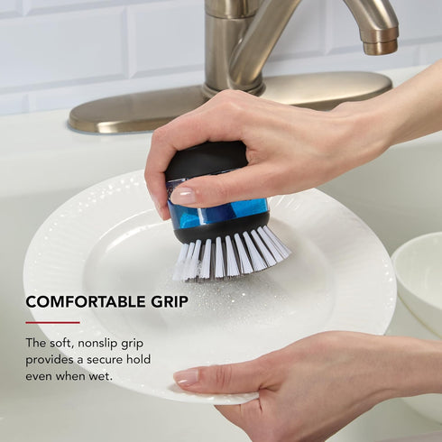 2.95 2.17 3.54 inches, KitchenAid Soap Dispensing Palm Brush with Built in Easy to Fill Soap Dispenser, Non Slip Grip