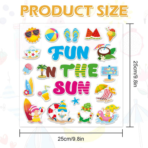 Summer Thick Gel Clings Hawaiian Beach Tropic Stickers for Home Classroom Nursery, Fun in The Sun Window Gel Decals,