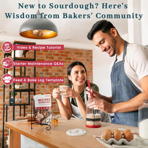 Sourdough Starter Kit - 38oz with Cookbook, Measuring Cup, Spatula, Thermometer, Date Marked Feeding Band, Glass Jar