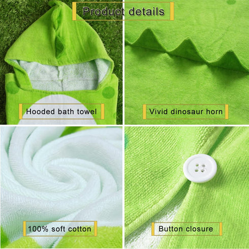 Kreomitxt Swimming 0-8 Children Bath Towel Robe Kids Hooded Beach Poncho Dinosaur Pattern for Kids Years