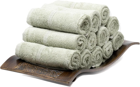 Mosobam Luxury Turkish Towels Set of 12 Washcloths 13X13 Seagrass Green 700