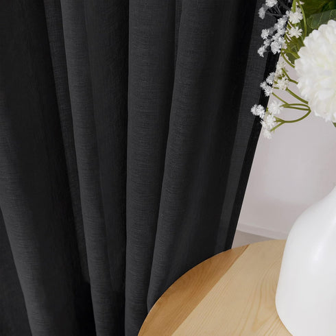 Tollpiz Sheer Valance, Linen Textured Bedroom Curtain, Light Filtering Rod Pocket Voile Valances for Living Room, Black
