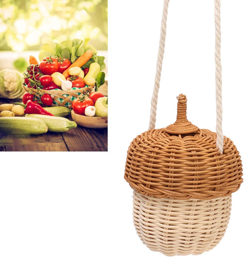 Rattan Woven Basket, Portable Pine Cone Shape Storage Basket, Hand Crafted Wall Hanging Box for Room Decoration