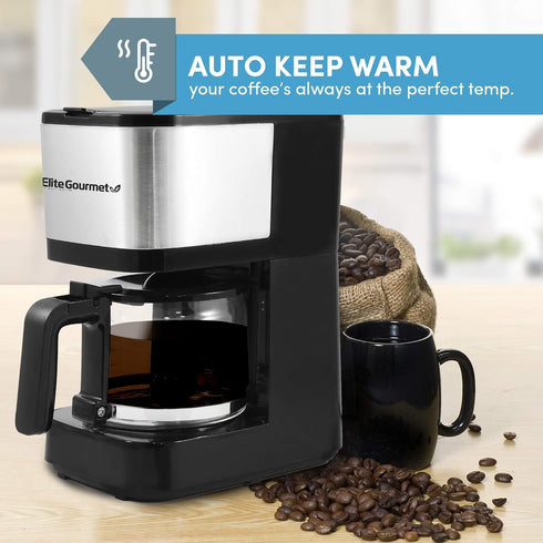Elite Gourmet EHC9420 Automatic 5-Cup Brew & Drip Coffee Maker with Reusable Filter, Water Level Indicator