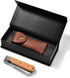 Folding Chef Knife with Leather Pouch, 4.8” Ultra Sharp 440A Stainless Steel Blade, Natural Olive Handle for Outdoor