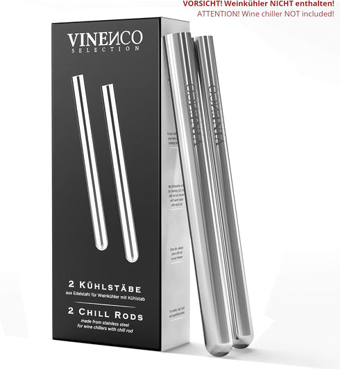 2 Extra Stainless Steel Chill Rods for Your Wine Cooler Set, Design Bar Accessory for Men and Women