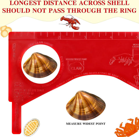 4 Kathfly Pcs Dungeness Crab Gauge Measure Clam Measuring Tool for Multi Shrimps Lobster Shellfish, Red