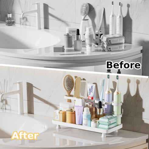 Countertop 5 YOOLENS Electric Toothbrush Holder for Bathroom Metal Slots Toothpaste Razor Mouthwash Organizer, White