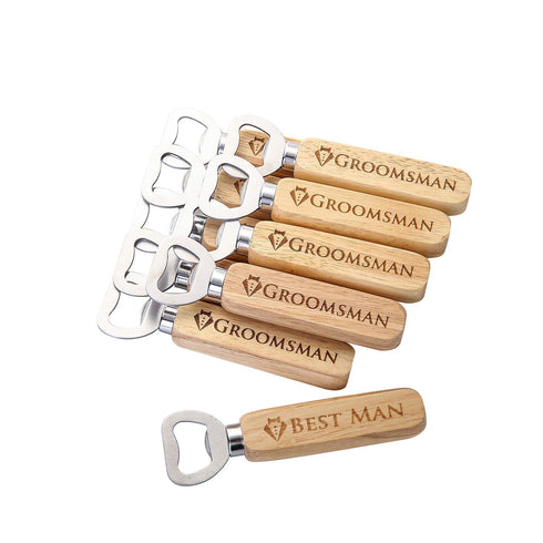 Pongs Set of 10 Wooden Bottle Openers - Groomsmen Gift, Best Man Gift, Wedding Favors