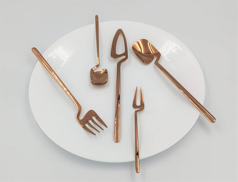 Modern Flatware Luxury Stainless Steel Utensil Set, Elegant 5pcs Cutlery for Dinnerware, Dishwasher Safe (Rose Gold)