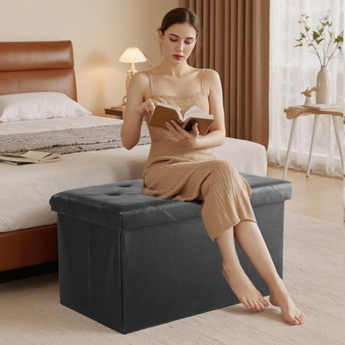 30 Inches 660 lbs, Sweetcrispy Folding Ottoman with Storage Bench, Foot Rest Stool, End of Bed Storage Bench