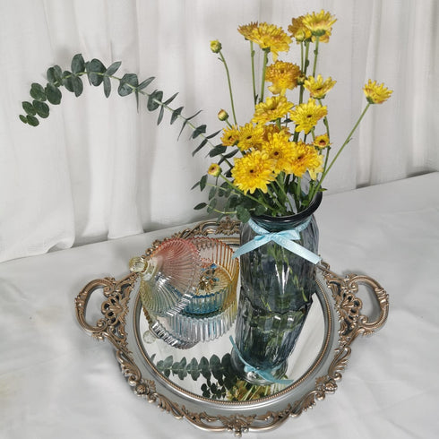 Yash Counter 15.8' 13', YANIZU Decorative Mirror Tray, Round with Handles, Organizer for Perfume, Makeup, Jewelry