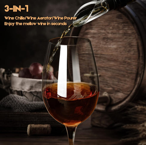 YouYah Wine Chiller Stick 3-in-1 Stainless Steel Bottle Cooler Stick, Rapid Iceless Wine Chilling Rod with Aerator and