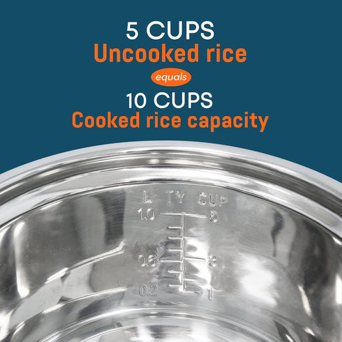 ERC-2010 10 Elite Gourmet Electric Rice Cooker with Stainless Steel Inner Pot Makes Soups, Stews, Grains, Cereals, Keep